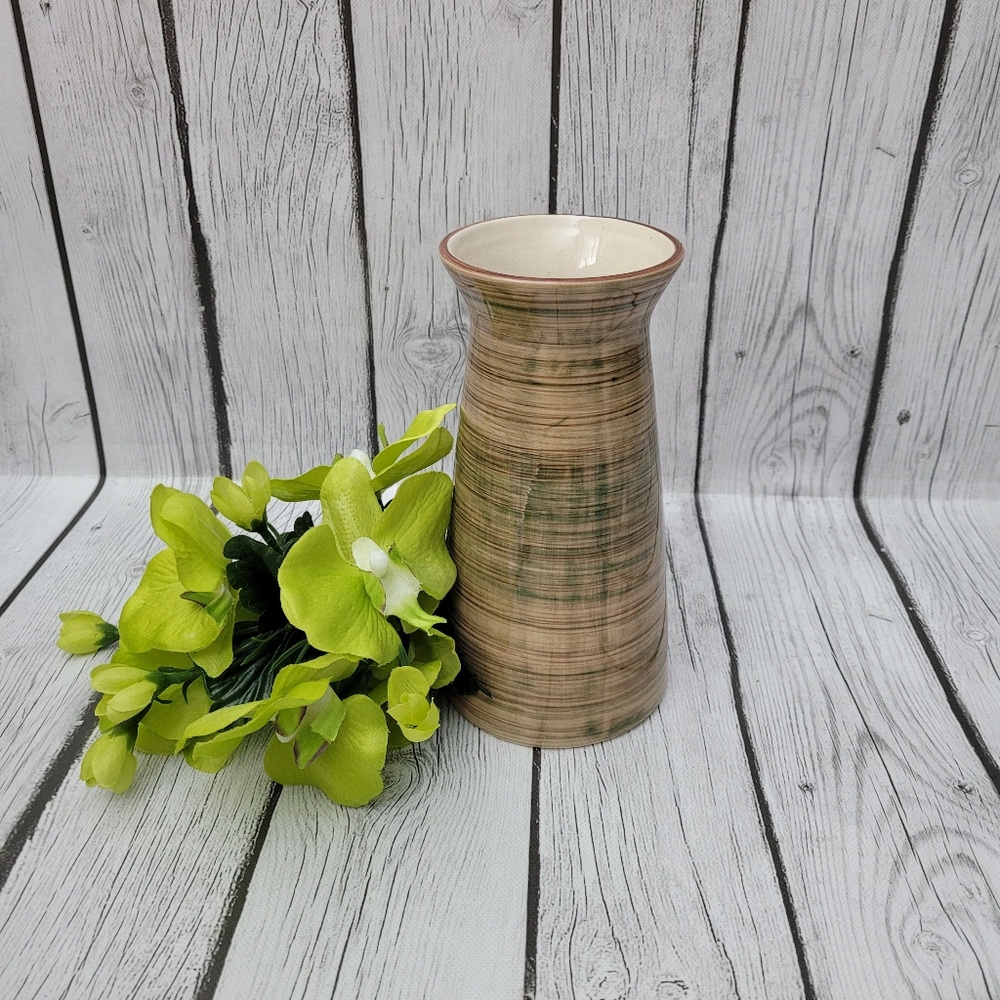 Burton & Burton Tan Vase with Horizontal Stripes
